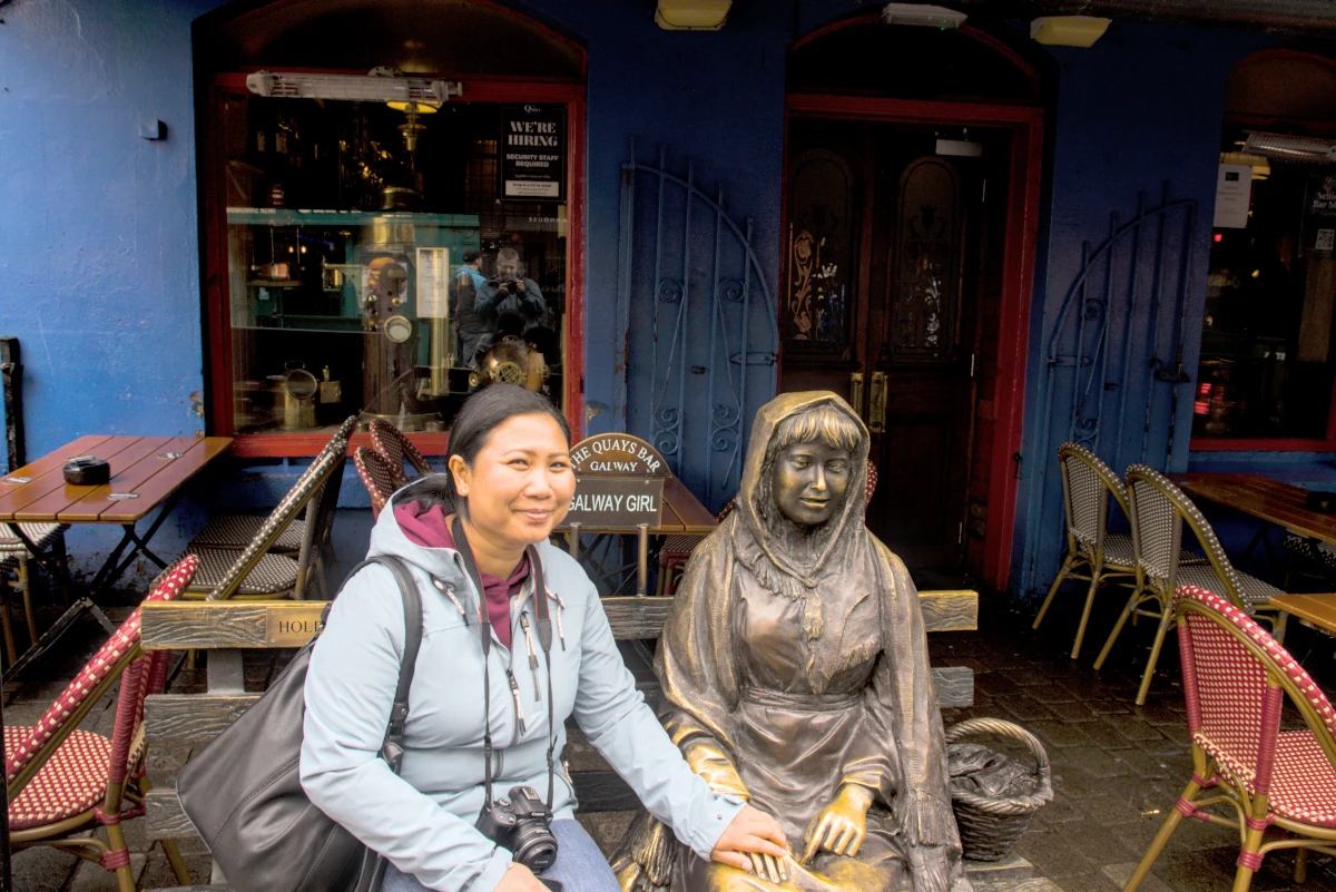 Galway Girl statue outside The Quays Bar on Quay Street in Galway, Ireland