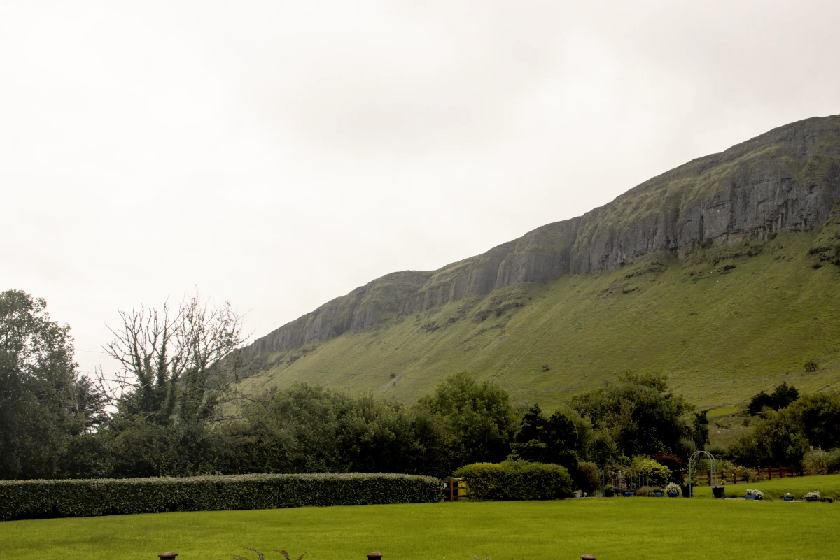 Glenade Cliffs rising above the valley in County Leitrim, Ireland