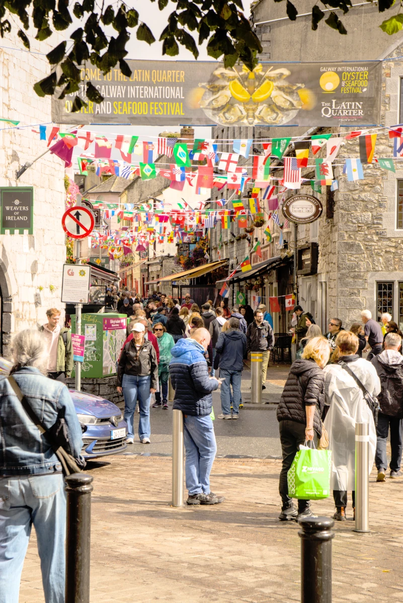 Crowds on Quay Street in Galway, Ireland, during the Galway International Oyster Festival