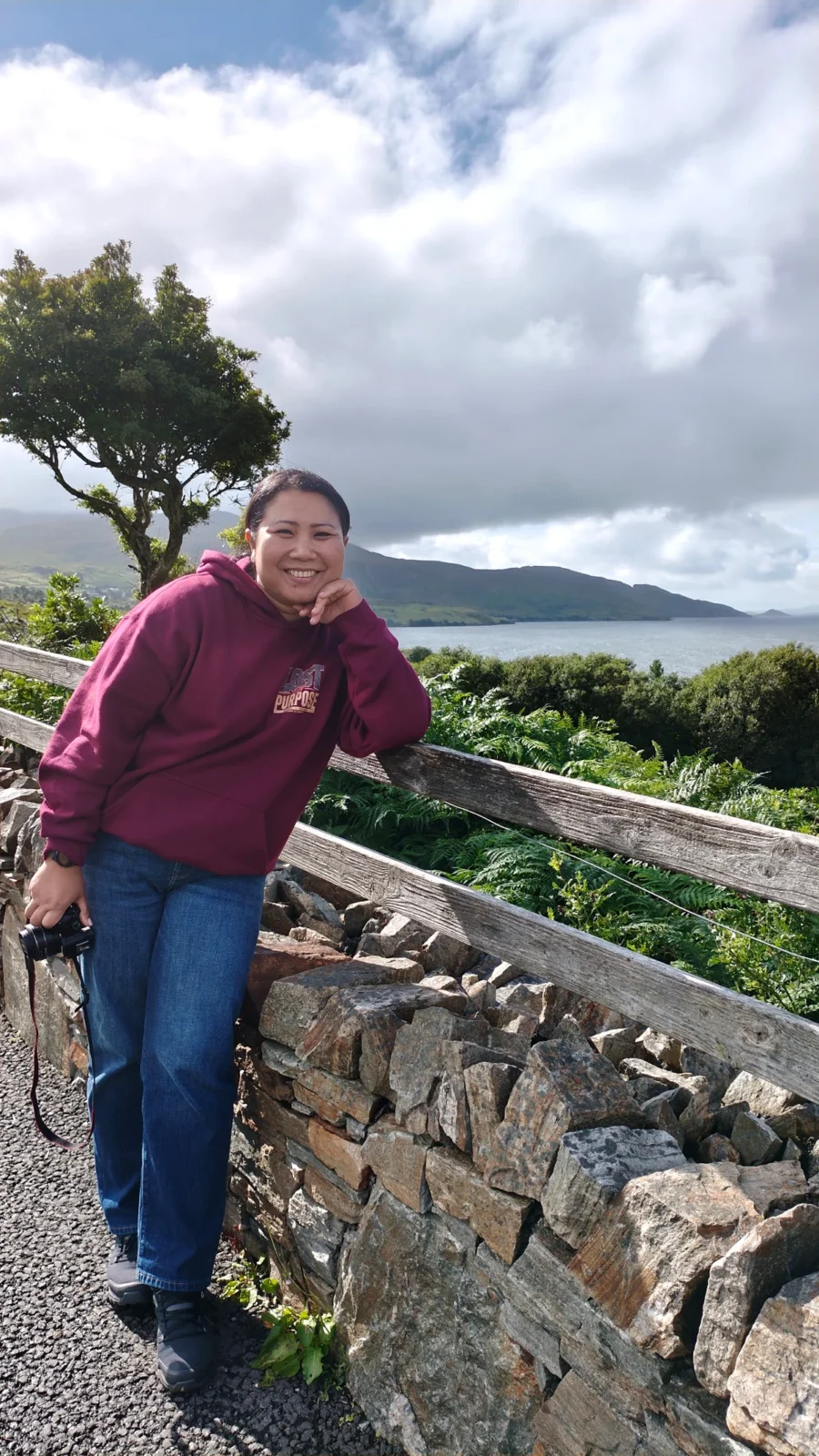 Traveller at the Killary Fjord Viewpoint overlooking Killary Harbour in Connemara